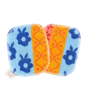 Set of 2 Premium Paperless Jacquard Multi Color Kitchen Scrubbing Sponge Scour Pads Cotton W Non Toxic Coat for Kitchens