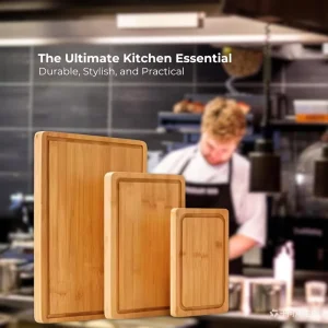 Set of 3 Bamboo Cutting Boards for Meat, Vegetables, and Cheese