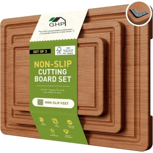 Set of 3 Non-Toxic Carbonized Bamboo Cutting Boards with Non-Slip Feet