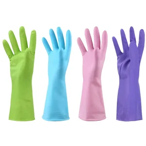 Short Fleece Lined Latex Gloves for Daily Use Comfortable Rubber Gloves for Household Safety Kitchen Cleaning Laundry Protective