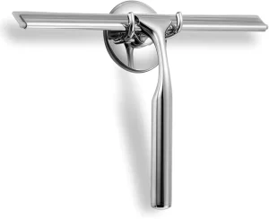 Shower Squeegee Clear Glass Wall Cleaner Stainless Steel with Suction Storage Hook 10” Chrome