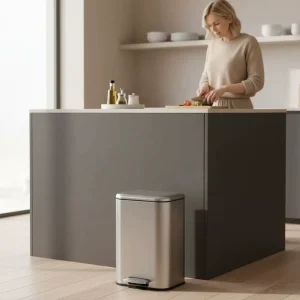 Silent Close Rectangle Waste Bin 30L Metal Kitchen Trash Can with Foot Pedal