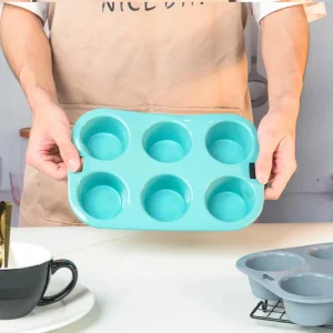 Silicone 6 Cavity Muffin Pan Non Stick Baking Mold for Cupcakes & Steaming