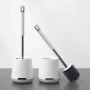 Silicone Bristles and Stainless Steel Handle Toilet Brush and Holder Set Bathroom PP Toilet Bowl Brush Head