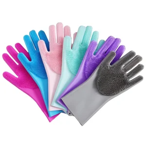 Silicone Dishwashing Gloves Heat Resistant Kitchen Washing Glove with Wash Scrubber Household Gloves