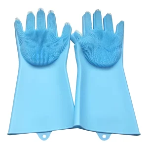 Silicone Dishwashing Gloves with Built in Rubber Scrubbing Surface for Cleaning and Hand Protection While Washing Dishes