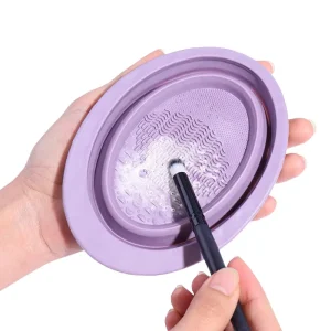 Silicone Folding Bowl Makeup Brush Cleaner Oval Powder Puff Clean Scrubber Mat Various Colors