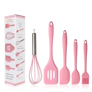 Silicone-Handle Kitchen Utensil Set with Wooden Handles