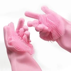 Silicone Kitchen Washing Gloves for Dishwashing Household Cleaning Protect Hands Soft Bristles Non Slip Heat Resistant Design