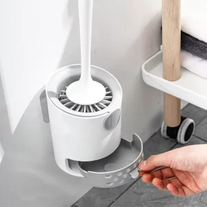 Silicone Toilet Brush Set with Holder TPR Bristles Bathroom Cleaning Brush with Quick Drying Drain Tray for Household