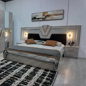Simple Double Queen Size Bed Leather Master Room Home Modern Wooden Full Luxury King Size Furniture Bedroom Sets