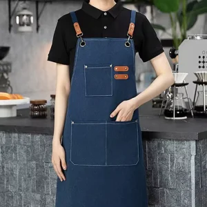 Simple Kitchen Cooking Work Apron with Pockets Thickened Adjustable Sleeveless Canvas Apron
