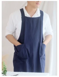 Simple Summer Lightweight Pure Cotton Sleeveless Pocket Apron No Tie Strap Reusable Washable Men’s Home Kitchen Workwear