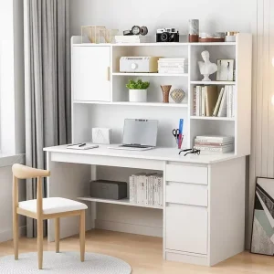 Simple Wooden Desk with Book Shelves and Computer Table Reading Table for Students