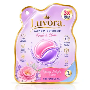 Single Dose Detergent Pouch 10ml Die Cut Shape Hang Hole Heat Seal OEM Custom for Laundry Liquid Soap Hotel Travel Sample Pack