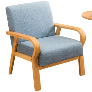 Single Person Curved Wood Leather PU Linen Fabric Armchair Small-Sized Low Backrest Sofa for Dining Living Bedroom Leisure