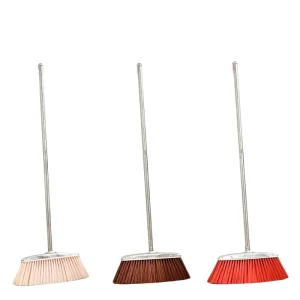 Single Soft Bristle Stainless Steel Broom Stick with PP Broom Head for Home School Classroom Cleaning Dustpan Included