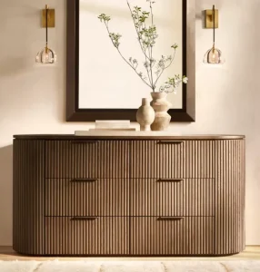 Six-Drawer Side Cabinet Dresser with Oak Veneer