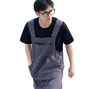 Sleeveless Korean Style Workwear Apron for Kitchen Household Catering Barista Milk Tea Shop Use with Multiple Pockets