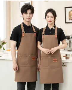 Sleeveless Waterproof Canvas Waist Apron for Chef Kitchen Use with Custom Logo Printed for Restaurant Milk Tea Cafe Waiter