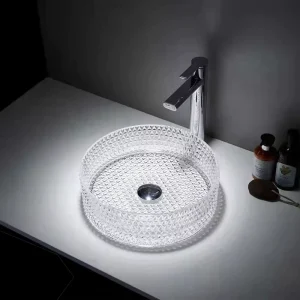 Small Bathroom Sink White Colorful Art Hand Wash Countertop Bathroom Sink Tempered Glass Basin