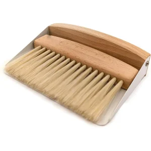 Small Beechwood Broom and Dust Pan Set Cleaning Brush and Dustpan Combo with Sisal Carpet Table Brush Handheld Crumb Sweeper