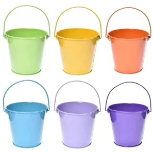 Small Metal Bucket with Handle for Kids Crafts and Party Favors Colorful Galvanized Mini Buckets