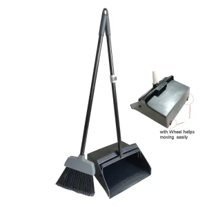 Small Middle Foldable Home Lobby Floor Metal Handle Cleaning Plastic Broom Dustpan with Wheel