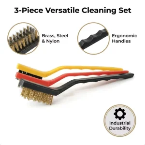 Small Wire Brush Set with Curved Handle for Deep Cleaning Tight Spaces