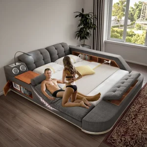 Smart King or Queen Size Wood Massage Bed Set with USB and Modern Functions