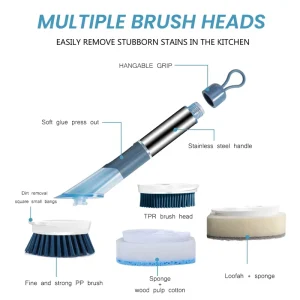 Smart Kitchen Cleaning Tools Long Handle Pan Pot Sponge PP Tpr Bristle Dish Washing Cleaning Brush With Soap Dispenser