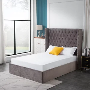 Smart Storage Bed Velvet Upholstery Tufted Wood Frame Platform Single Bed