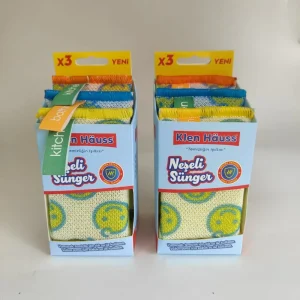 Smile Face Fiber Dish Scrubbing Sponges Temperature sensitive Scouring Pad Durable Odor Resistant 3 Count