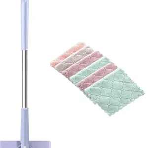 Snap Grip Mini Mop Mop Cloth Automatic Gripping Releasing 360 Rotating Head Metal Pole Rectangular Head 6 Mopheads Wet Dry Use