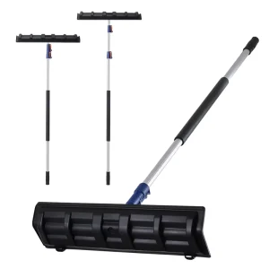 Snow Shovel Rake Plastic Blade Snow Removal Tool with Telescopic Aluminum Pole for Cleaning Ceiling Roof Floor Snow