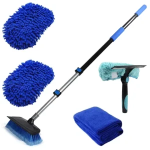 Soft Bristle Aluminum 5-12 ft Telescopic Outdoor House Brush Window Squeegee Extension Pole Window Cleaning Kit Tools