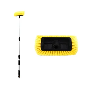 Soft Bristle Aluminum Telescoping Flow Through Car Wash Brush with Water Flow Through Feature for Cleaning