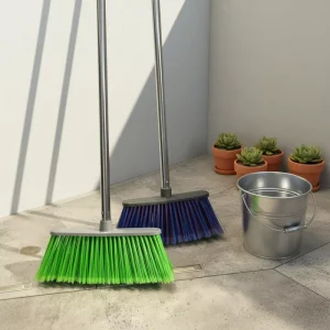 Soft Bristle Broom Brush and Dustpans Set with Wood Handle and Metal PVC Handle for Home Use