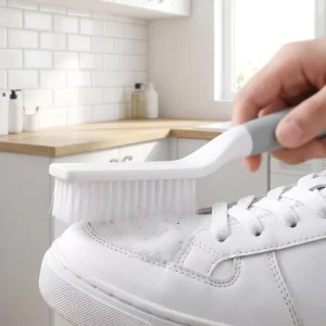 Soft Bristle Ergonomic White Round Handle Cleaning Brush for Gentle Care on Dishes Sinks Delicate Surfaces