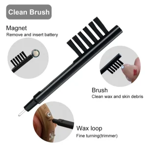 Soft Bristle Hearing Aid Cleaning Brush with Double Loop Wax Remover Magnetic Cap for Receiver Maintenance