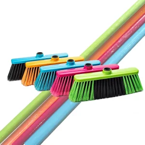 Soft Bristle Plastic Broom with Wooden Handle for Home Cleaning