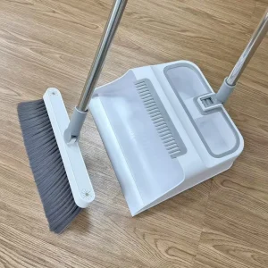 Soft Bristle Self Cleaning Broom and Dustpan Set with Teeth Plastic Handle for Effective Pet Hair Cleaning in Home