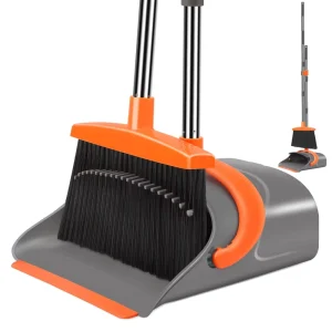 Soft Clean Ergonomic Design Heavy Duty Broom and Dustpan Set Home Cleaning Supplies Upright Standing Extendable Broom Dust Pan