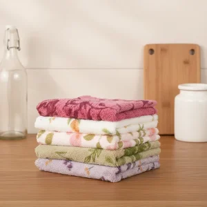 Soft Coral Fleece Printed Cleaning Cloth Multi purpose Square Hand Towel Absorbent Wipes