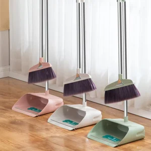 Soft Hair Household Sweeping Broom Set with Thick Broomstick Dustpan Plastic Stainless Steel for Indoor Outdoor Use