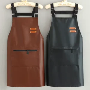 Soft Leather PU Bib Apron for Men Women Waterproof Oil Proof Design for Kitchen Cooking Work Waist