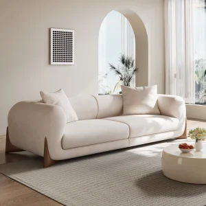 Soft Modern Fabric Sofa Set with White Sofas and Solid Wood Legs for Living Room