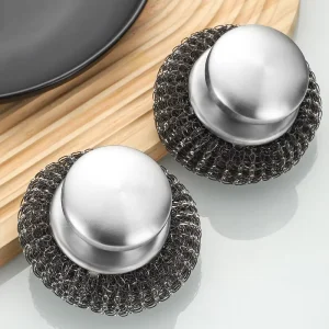 Soft Pot Brush Stainless Steel Dishwashing Scrubbing Ball Shaped Sustainable Kitchen Cleaning Dish Brush