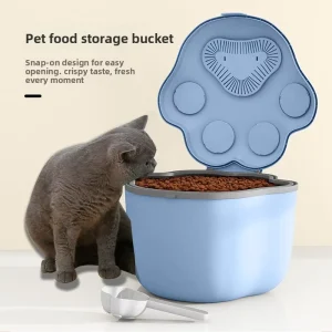 Solid Color Cat Paw Pet Food Storage Bucket for Dogs & Cats Sealed & Moisture proof