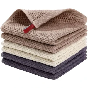 Solid Color Hanging Microfiber Waffle Weave Kitchen Towel Customized logo Color Size Blank Reusable Cleaning Cloth
